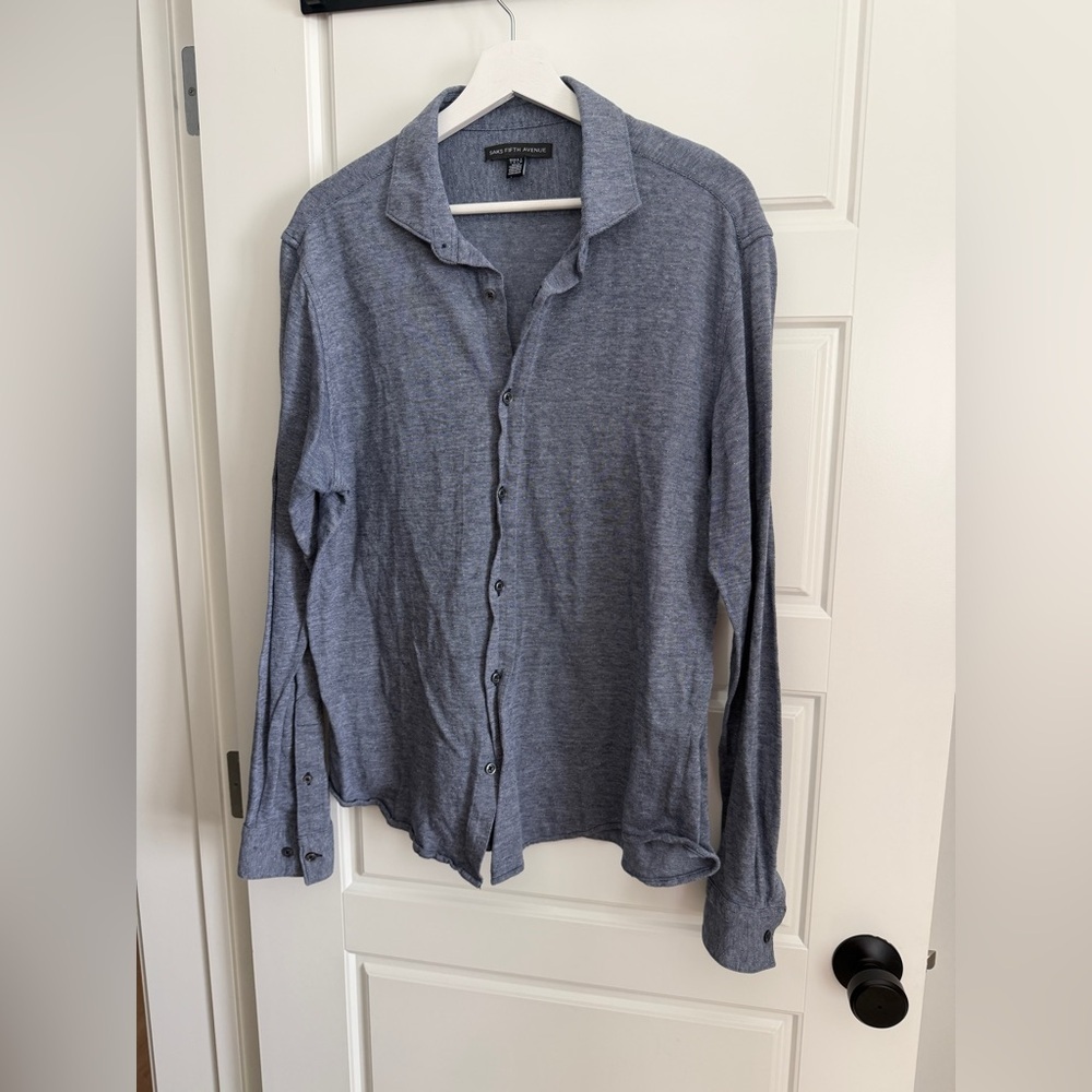 Saks Fifth Avenue 100% Cotton Heathered Blue Long-Sleeve Button-Down Shirt